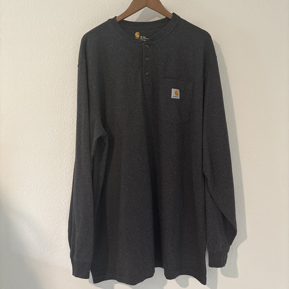 Carhartt Loose Fit Henley Shirt Men's XL Tall Gray Long Sleeve Workwear